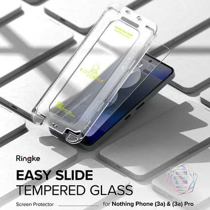 Folie de protectie Ecran Ringke Easy Slide pentru Nothing Phone (3a) / Phone (3a) Pro, Sticla Securizata, Full Glue, Set 2 bucati