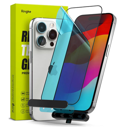 Folie de protectie Ecran Ringke pentru Apple iPhone 15 Pro Max, Sticla Securizata, Full Glue, Neagra