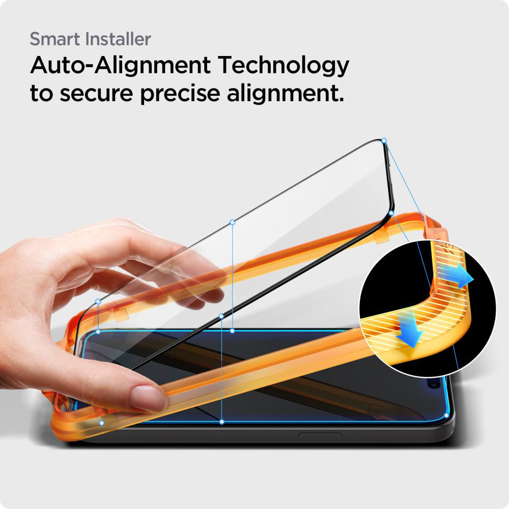 Folie de protectie Ecran Spigen GlastR Align Master pentru Apple iPhone 15 Plus, Sticla Securizata, Full Glue, Set 2 bucati, Neagra AGL06886