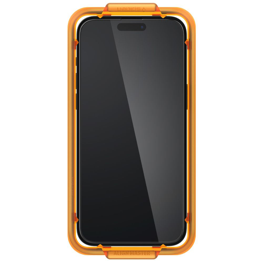 Folie de protectie Ecran Spigen GlastR Align Master pentru Apple iPhone 15, Sticla Securizata, Full Glue, Set 2 bucati, Neagra AGL06906