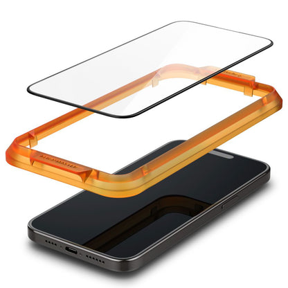 Folie de protectie Ecran Spigen GlastR Align Master pentru Apple iPhone 15, Sticla Securizata, Full Glue, Set 2 bucati, Neagra AGL06906
