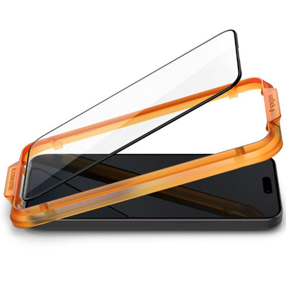 Folie de protectie Ecran Spigen GlastR Align Master pentru Apple iPhone 15, Sticla Securizata, Full Glue, Set 2 bucati, Neagra AGL06906