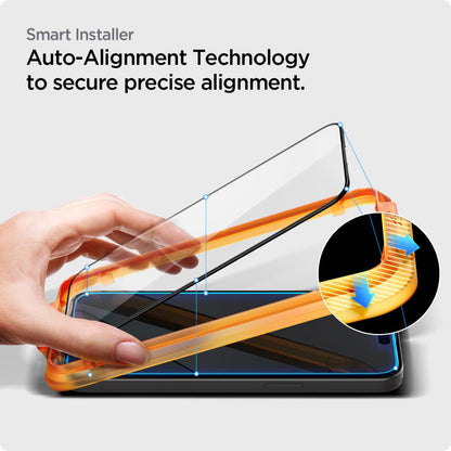 Folie de protectie Ecran Spigen GlastR Align Master pentru Apple iPhone 15, Sticla Securizata, Full Glue, Set 2 bucati, Neagra AGL06906