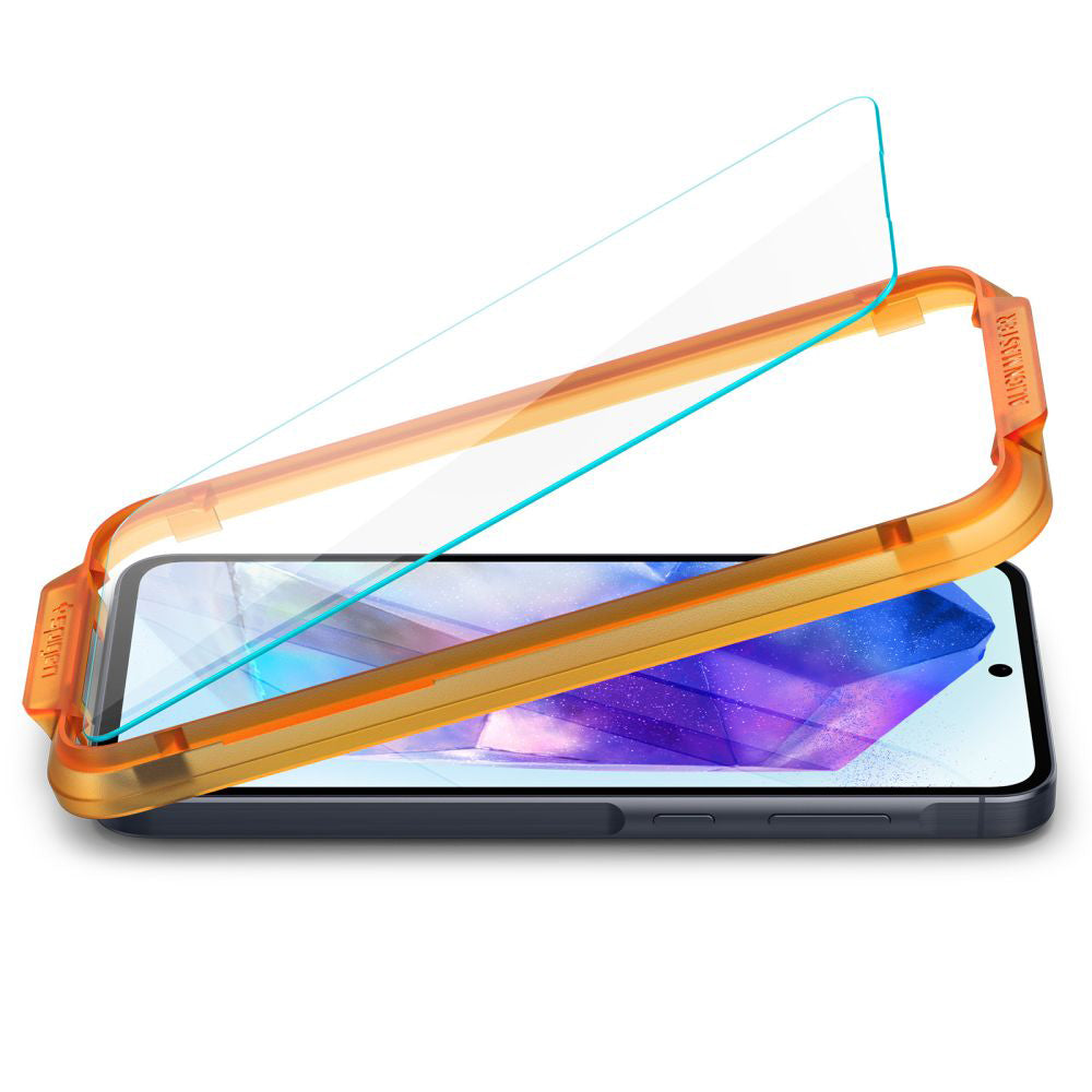 Folie de protectie Ecran Spigen GlastR Align Master pentru Samsung Galaxy A55 5G A556, Sticla Securizata, Full Glue, Set 2 bucati AGL07775