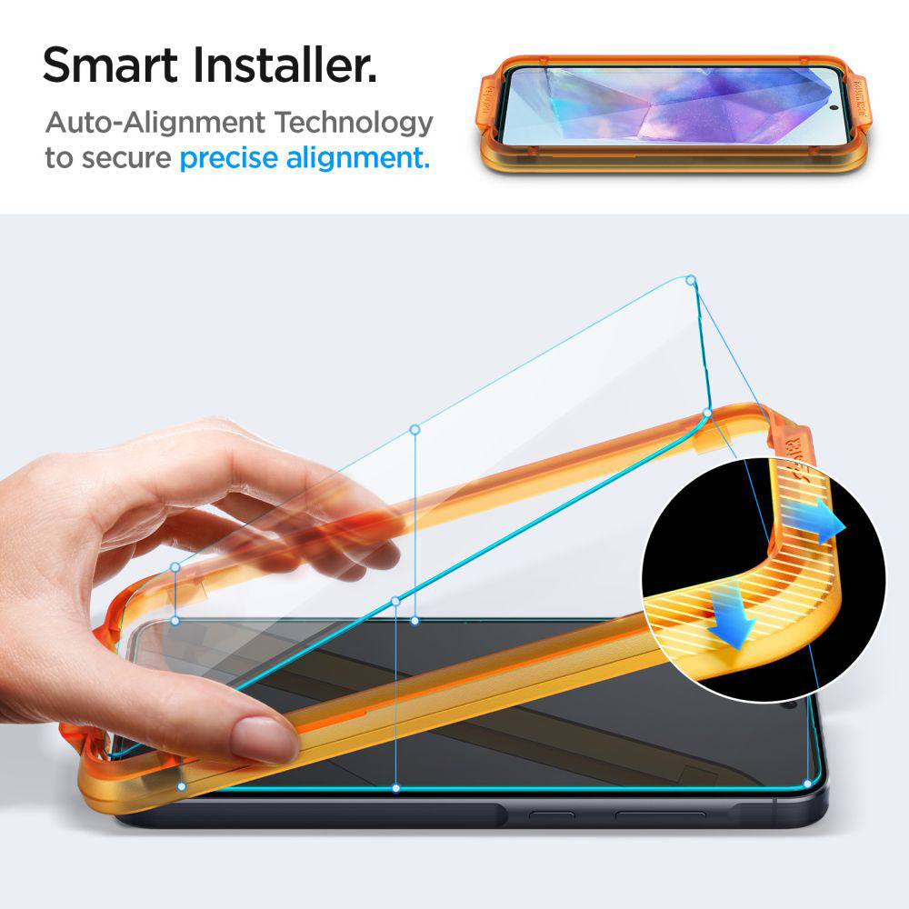 Folie de protectie Ecran Spigen GlastR Align Master pentru Samsung Galaxy A55 5G A556, Sticla Securizata, Full Glue, Set 2 bucati AGL07775