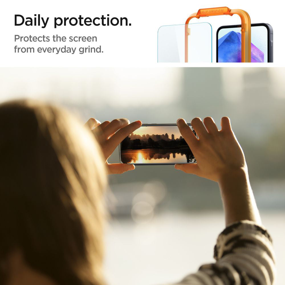 Folie de protectie Ecran Spigen GlastR Align Master pentru Samsung Galaxy A55 5G A556, Sticla Securizata, Full Glue, Set 2 bucati AGL07775