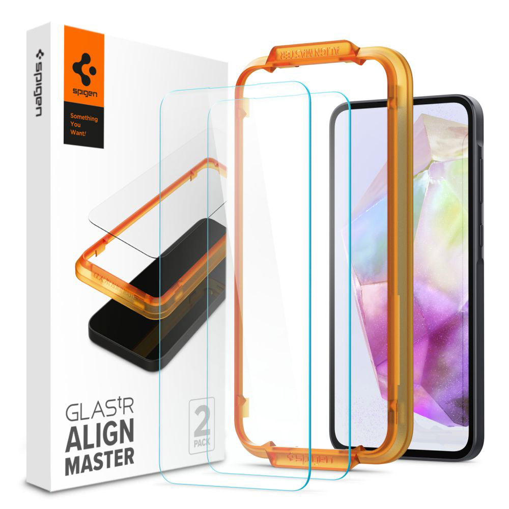 Folie de protectie Ecran Spigen GlastR Align Master pentru Samsung Galaxy M35 / A35 5G A356, Sticla Securizata, Full Glue, Set 2 bucati AGL07772