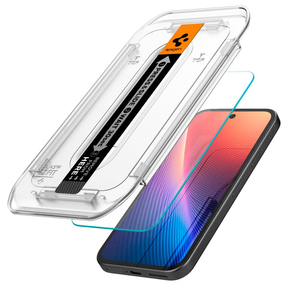 Folie de protectie Ecran Spigen GlastR EZ FIT pentru Google Pixel 9a, Sticla Securizata, Full Glue, Set 2 bucati AGL08938