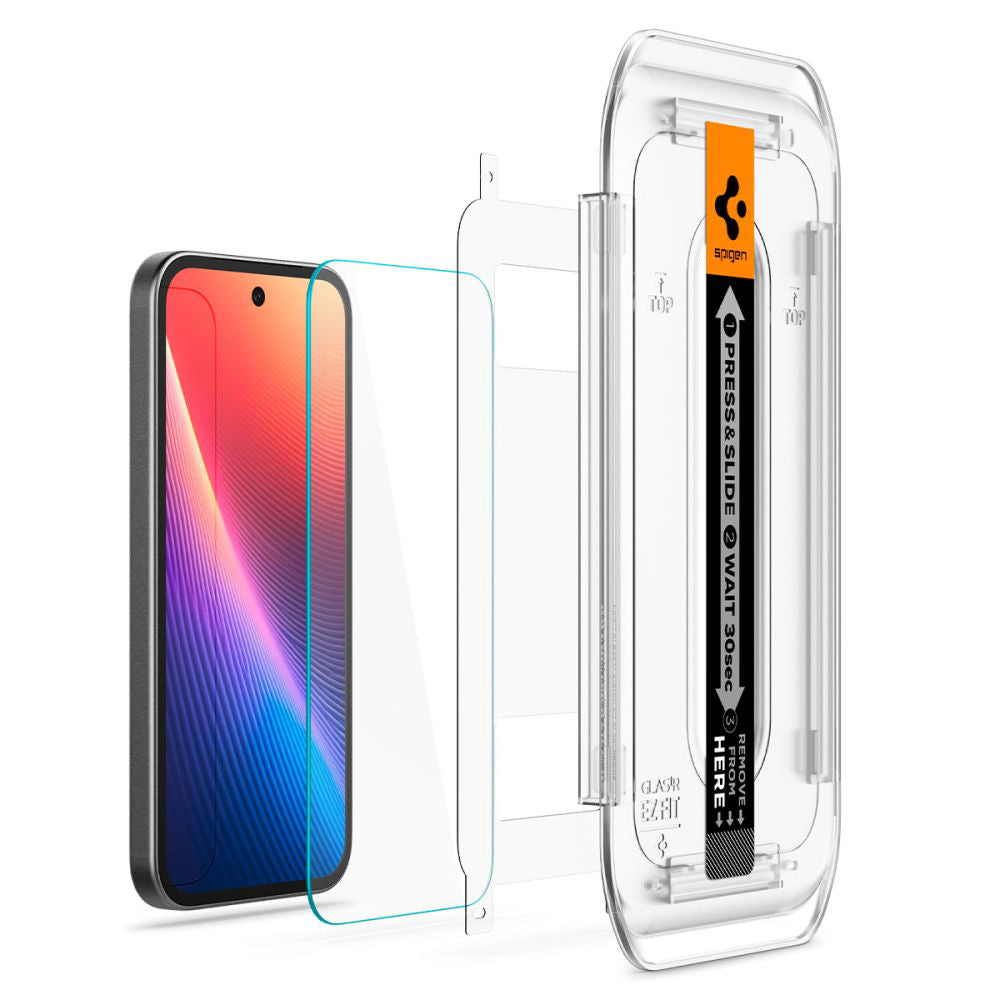 Folie de protectie Ecran Spigen GlastR EZ FIT pentru Google Pixel 9a, Sticla Securizata, Full Glue, Set 2 bucati AGL08938