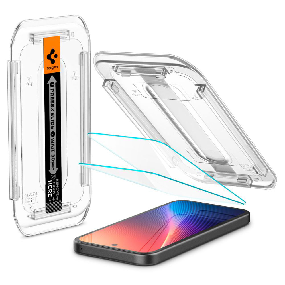 Folie de protectie Ecran Spigen GlastR EZ FIT pentru Google Pixel 9a, Sticla Securizata, Full Glue, Set 2 bucati AGL08938