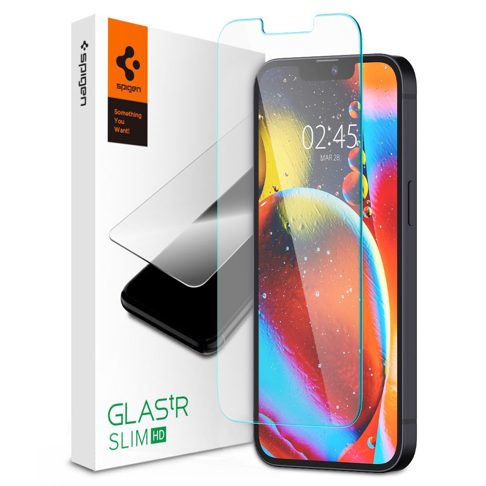 Folie de protectie Ecran Spigen GlastR Slim pentru Apple iPhone 14 Plus / 13 Pro Max, Sticla Securizata, Full Glue AGL03382