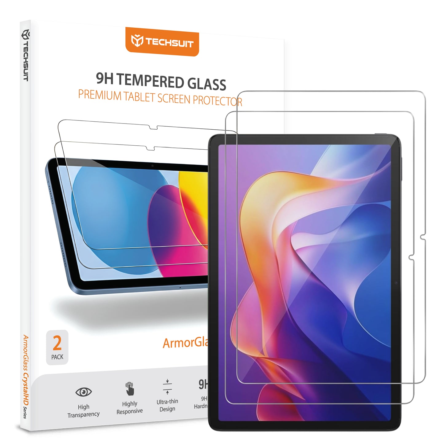 Folie de protectie Ecran Techsuit ArmorGlass CrystalHD pentru Xiaomi Redmi Pad 2, Sticla Securizata, Full Glue, Set 2 bucati