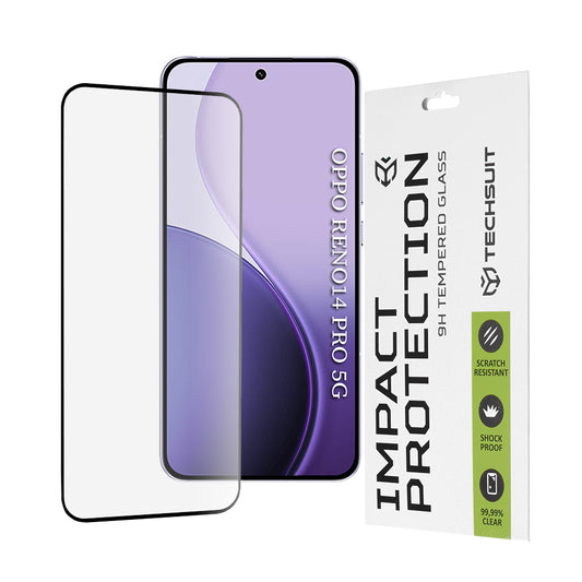 Folie de protectie Ecran Techsuit pentru Oppo Reno14 Pro, Sticla Securizata, Full Glue, 111D, Neagra