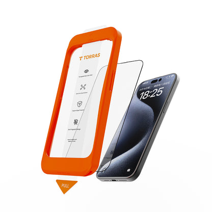 Folie de protectie Ecran Torras GlassGo Install Master pentru Apple iPhone 16 Pro Max, Sticla Securizata, Full Glue, Neagra