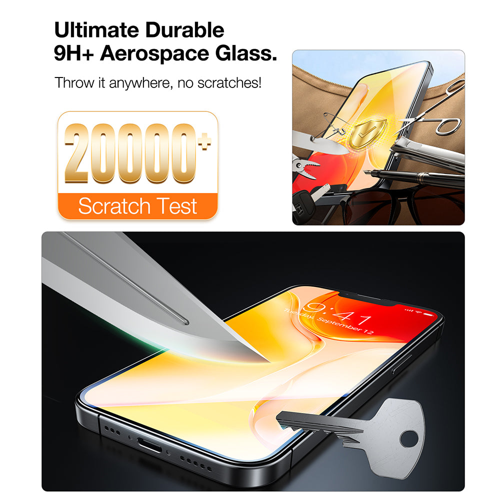 Folie de protectie Ecran Torras GlassGo Install Master pentru Apple iPhone 17e / 16e / 14 / 13 Pro, Sticla Securizata, Full Glue, Set 2 bucati