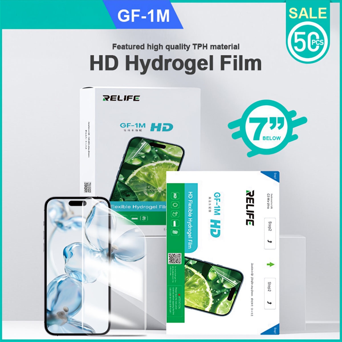 Folie Hidrogel / TPU Relife GF-1M pentru Aparat Laminare UV Vid Sunshine C3 Mix Ultra, 120mm x 210mm, Set 50 bucati