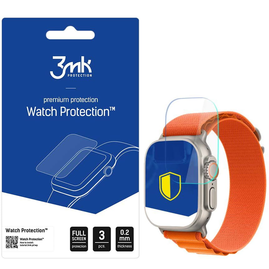 Folie Protectie 3MK FlexibleGlass pentru Apple Watch Ultra / Ultra 2 Series, Set 3 bucati, Sticla Flexibila