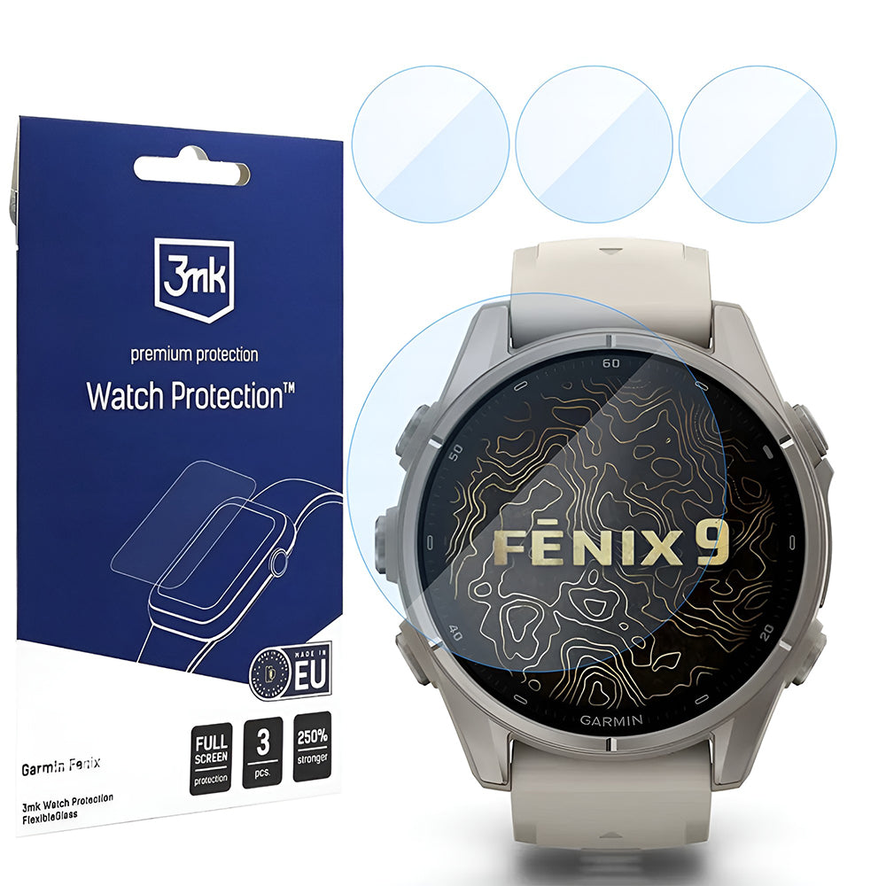 Folie Protectie 3MK FlexibleGlass pentru Garmin Fenix 9 43mm, Set 3 bucati, Sticla Flexibila