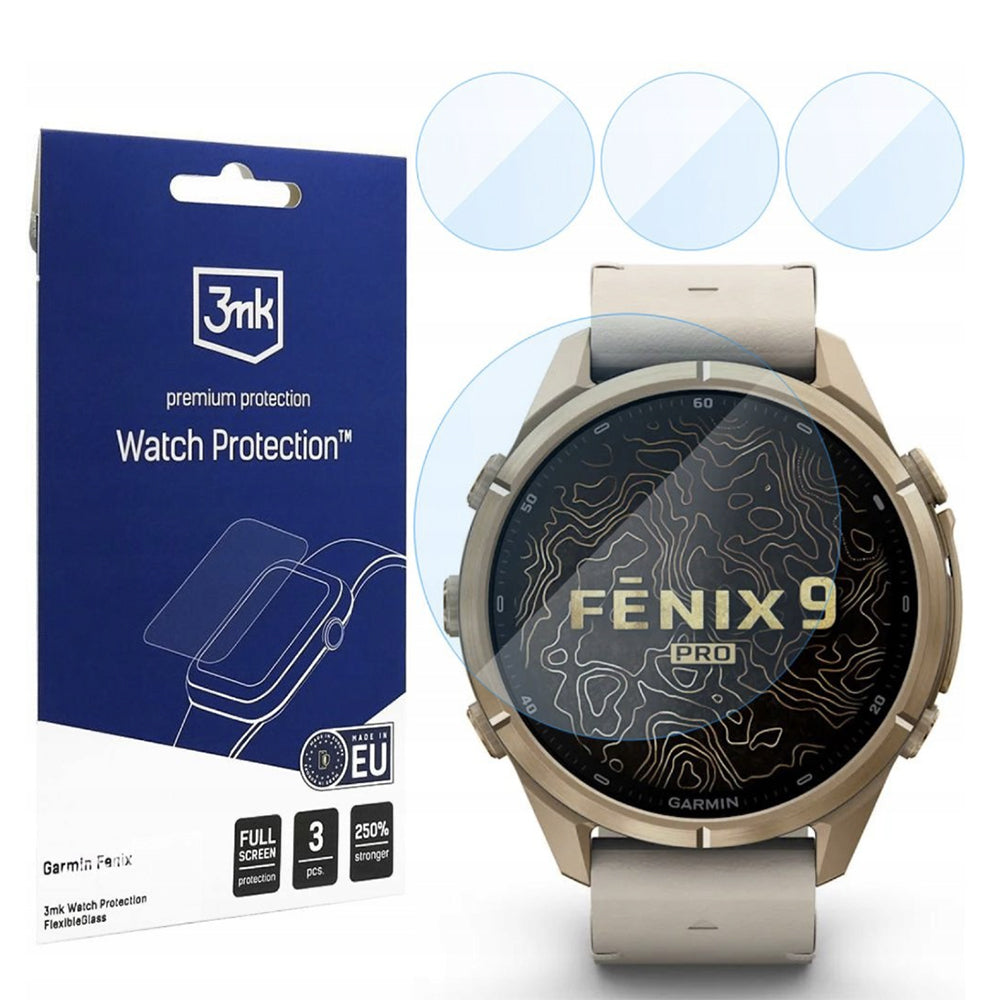 Folie Protectie 3MK FlexibleGlass pentru Garmin Fenix 9 Pro 43mm, Set 3 bucati, Sticla Flexibila