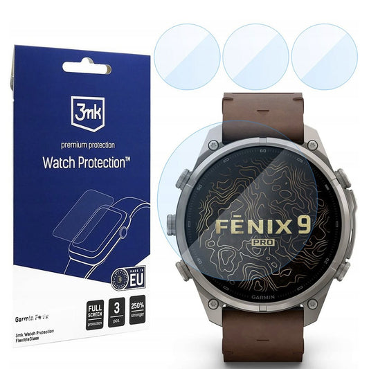 Folie Protectie 3MK FlexibleGlass pentru Garmin Fenix 9 Pro 47mm, Sticla Flexibila, Set 3 bucati