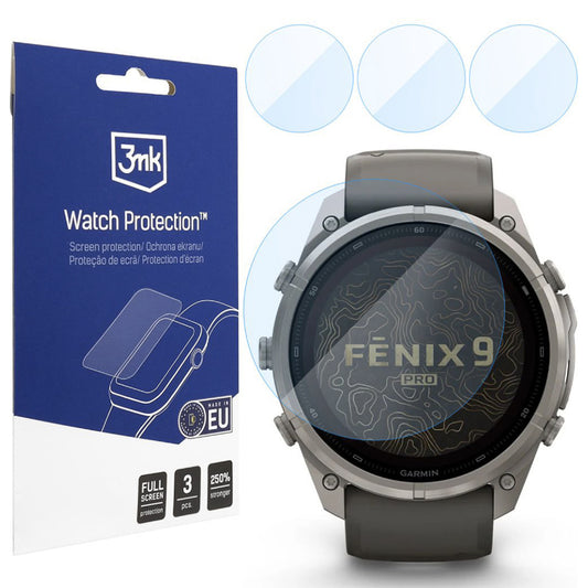 Folie Protectie 3MK FlexibleGlass pentru Garmin Fenix 9 Pro Solar 51mm, Set 3 bucati, Sticla Flexibila