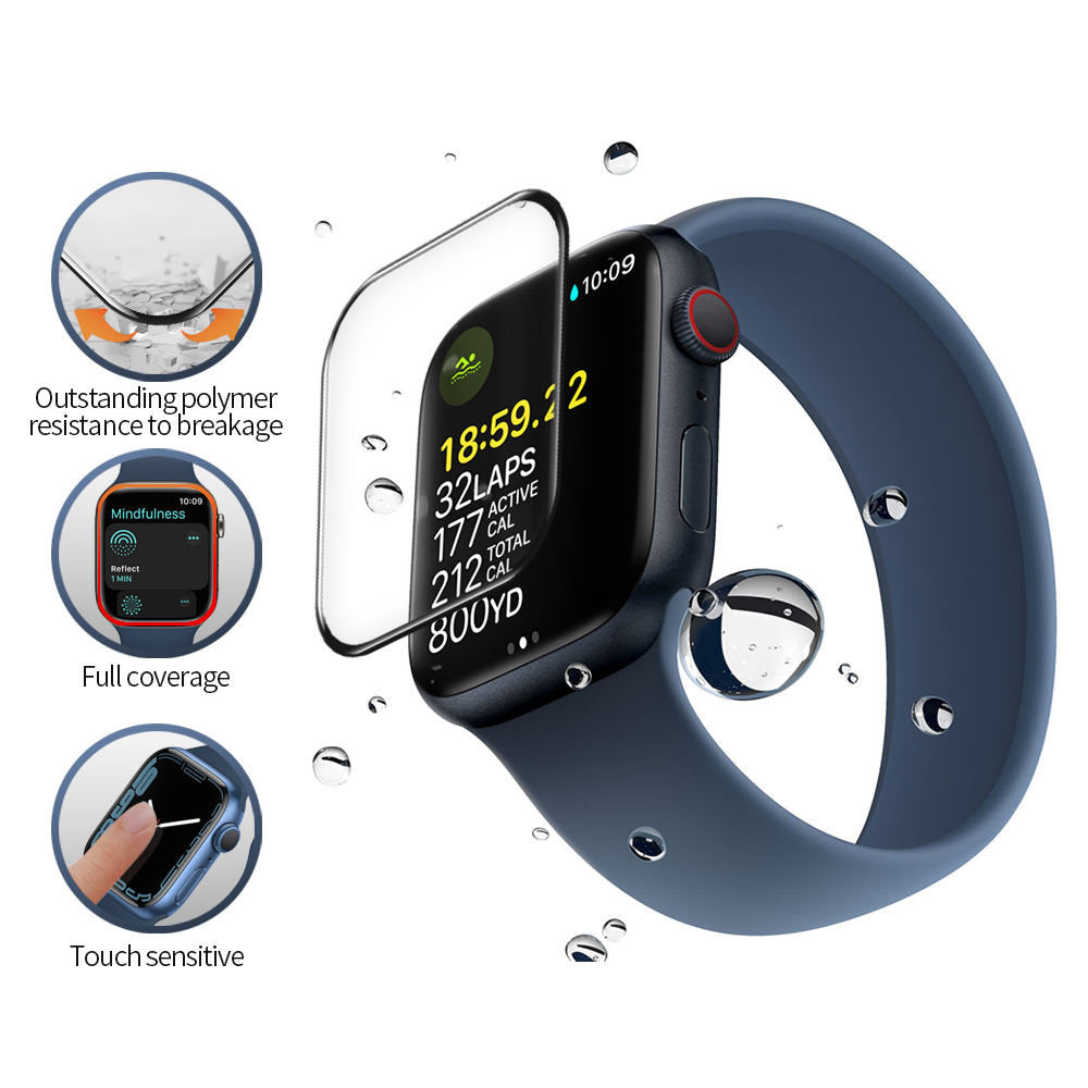 Folie Protectie Blueo High Molecule pentru Apple Watch 40mm Series, Sticla Securizata, Neagra