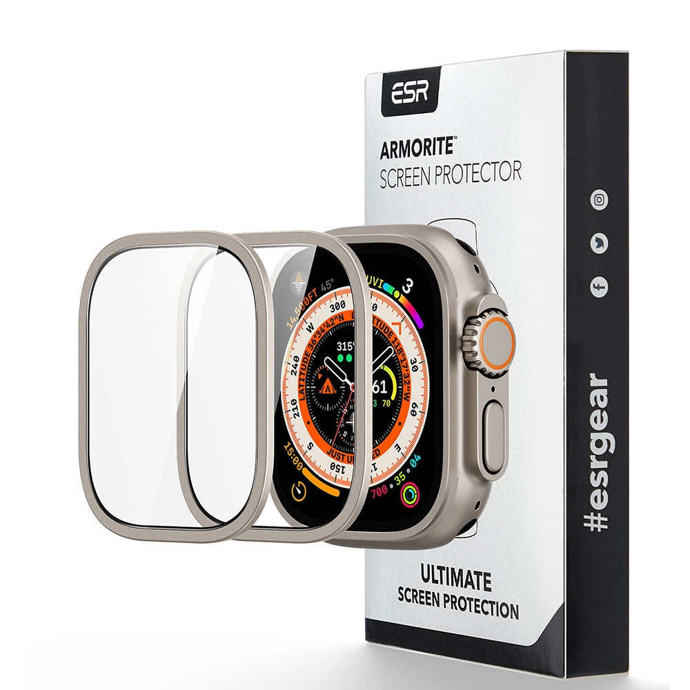 Folie Protectie ESR Armorite pentru Apple Watch Ultra Series, Set 2 bucati, Sticla Securizata, Bronz
