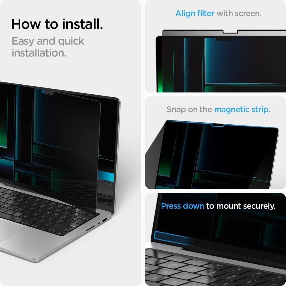 Folie Protectie Ecran Privacy Spigen Safe View Magnetic pentru Apple MacBook Pro 14inch (2022) / (2024) / (2023) / (2021), Plastic AFL06158