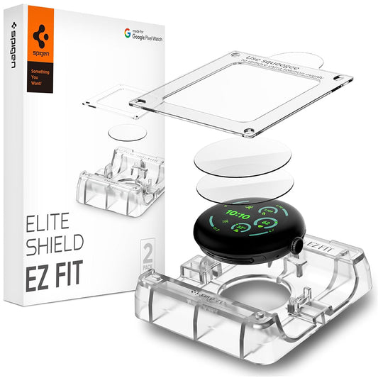 Folie Protectie Spigen Elite Shield EZ FIT pentru Google Pixel Watch 41mm Series, Set 2 bucati, Sticla Securizata, Transparenta AFL08524