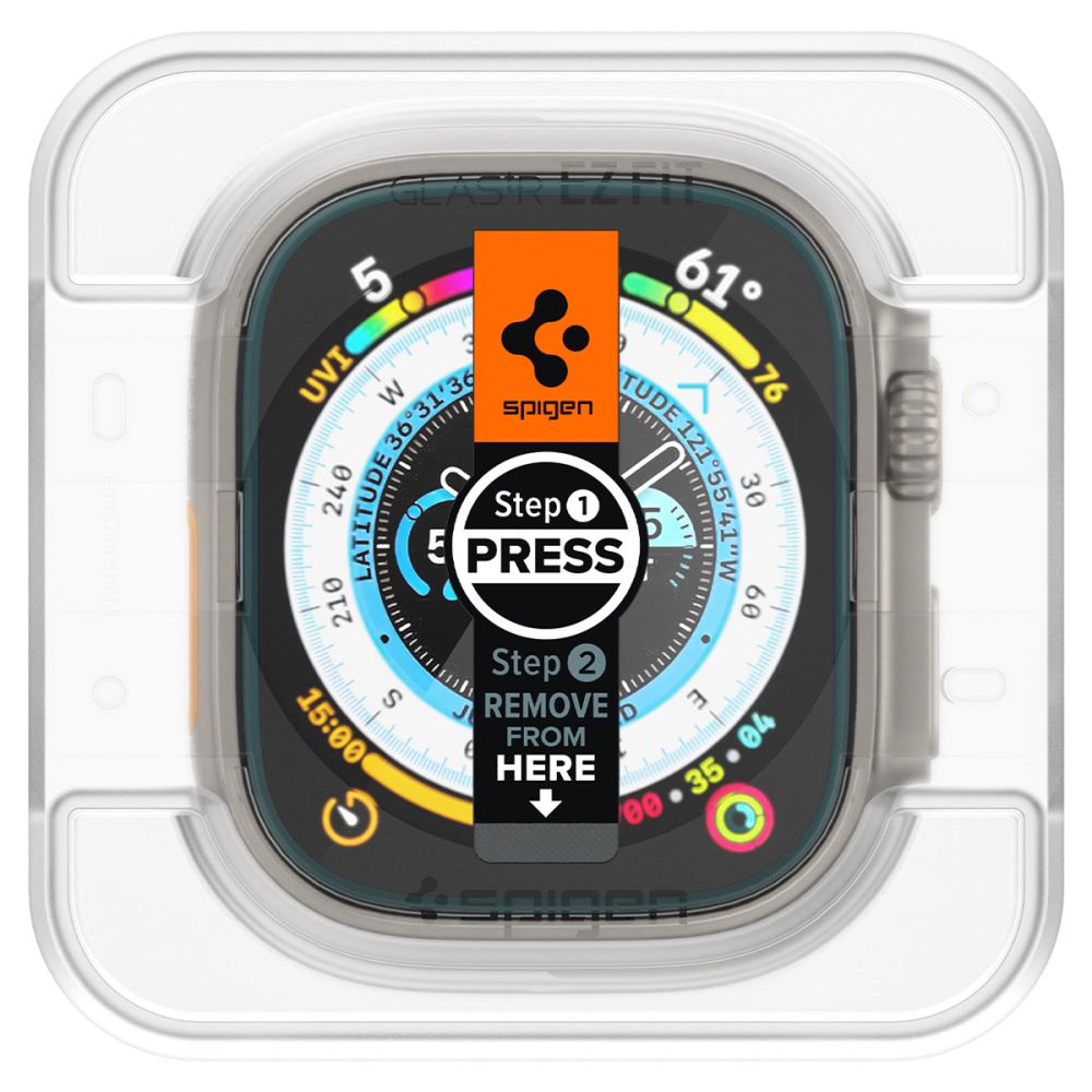 Folie Protectie Spigen GlastR EZ FIT pentru Apple Watch Ultra Series, Set 2 bucati, Sticla Securizata  AGL05556