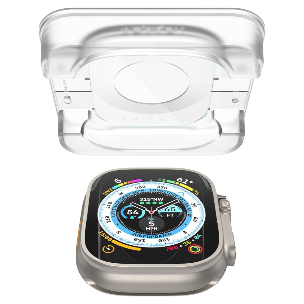 Folie Protectie Spigen GlastR EZ FIT pentru Apple Watch Ultra Series, Set 2 bucati, Sticla Securizata  AGL05556
