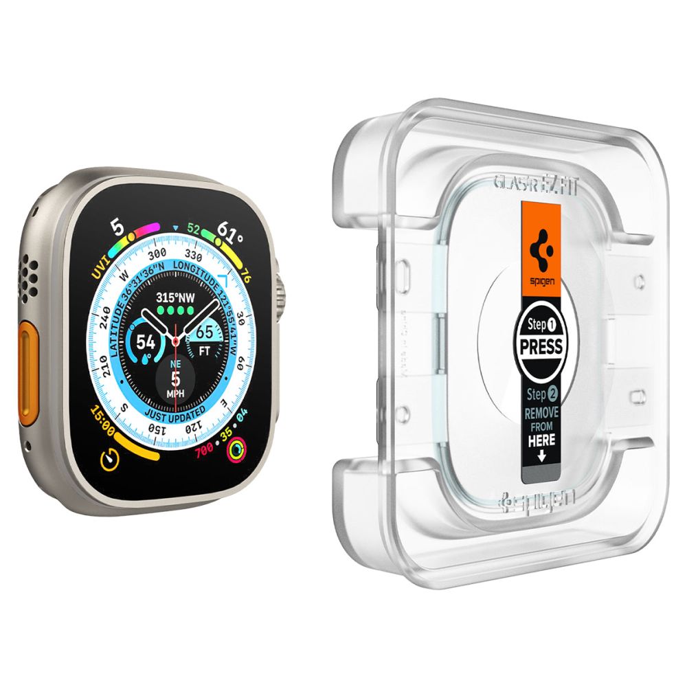 Folie Protectie Spigen GlastR EZ FIT pentru Apple Watch Ultra Series, Set 2 bucati, Sticla Securizata  AGL05556