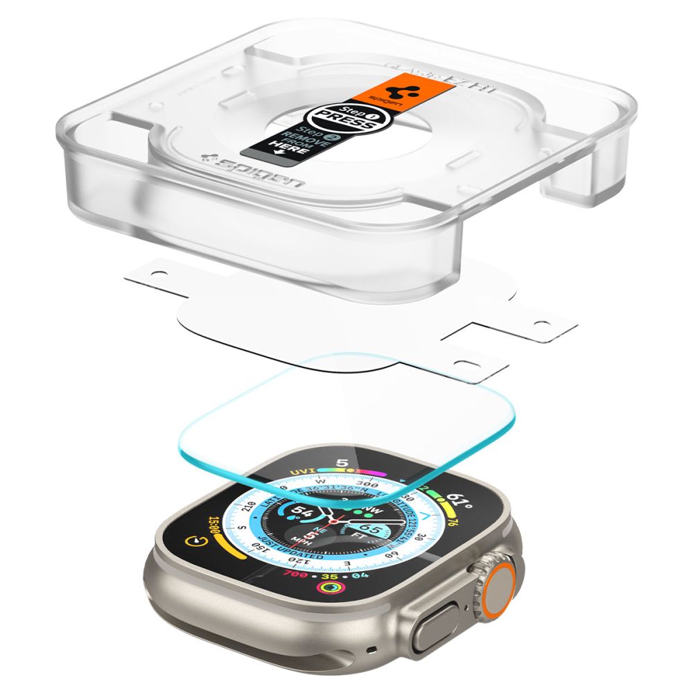 Folie Protectie Spigen GlastR EZ FIT pentru Apple Watch Ultra Series, Set 2 bucati, Sticla Securizata  AGL05556