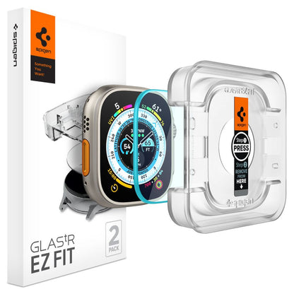 Folie Protectie Spigen GlastR EZ FIT pentru Apple Watch Ultra Series, Set 2 bucati, Sticla Securizata  AGL05556