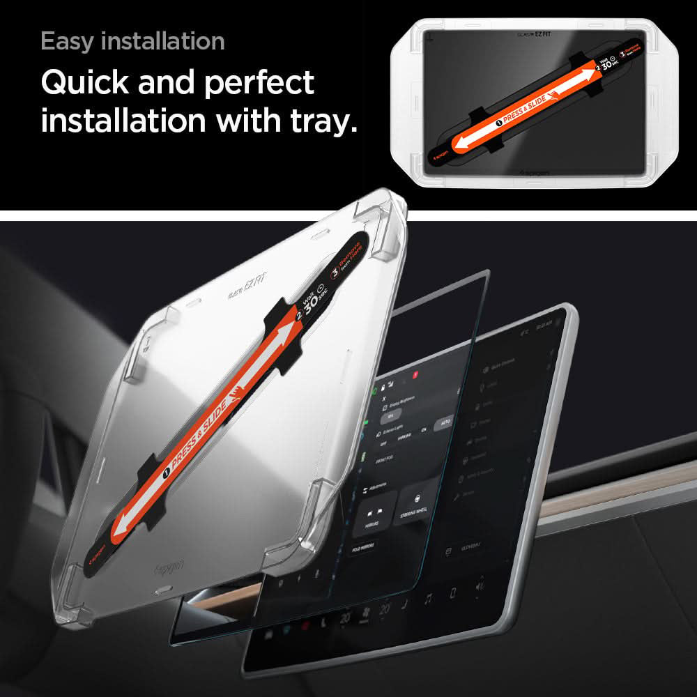 Folie Protectie Spigen GlastR EZ FIT Anti-Glare FC pentru Navigatie Tesla Y (2026 / 2025) / 3 (2026 / 2025 / 2024), Sticla Securizata AGL07152