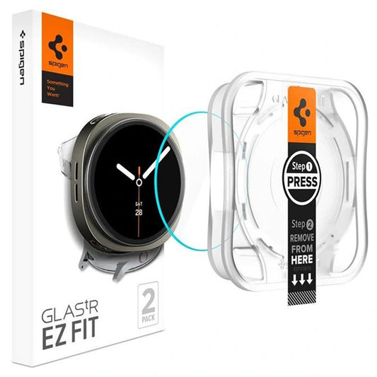 Folie Protectie Spigen GlastR EZ FIT pentru Samsung Galaxy Watch8 44mm, Set 2 bucati, Sticla Securizata AGL09874