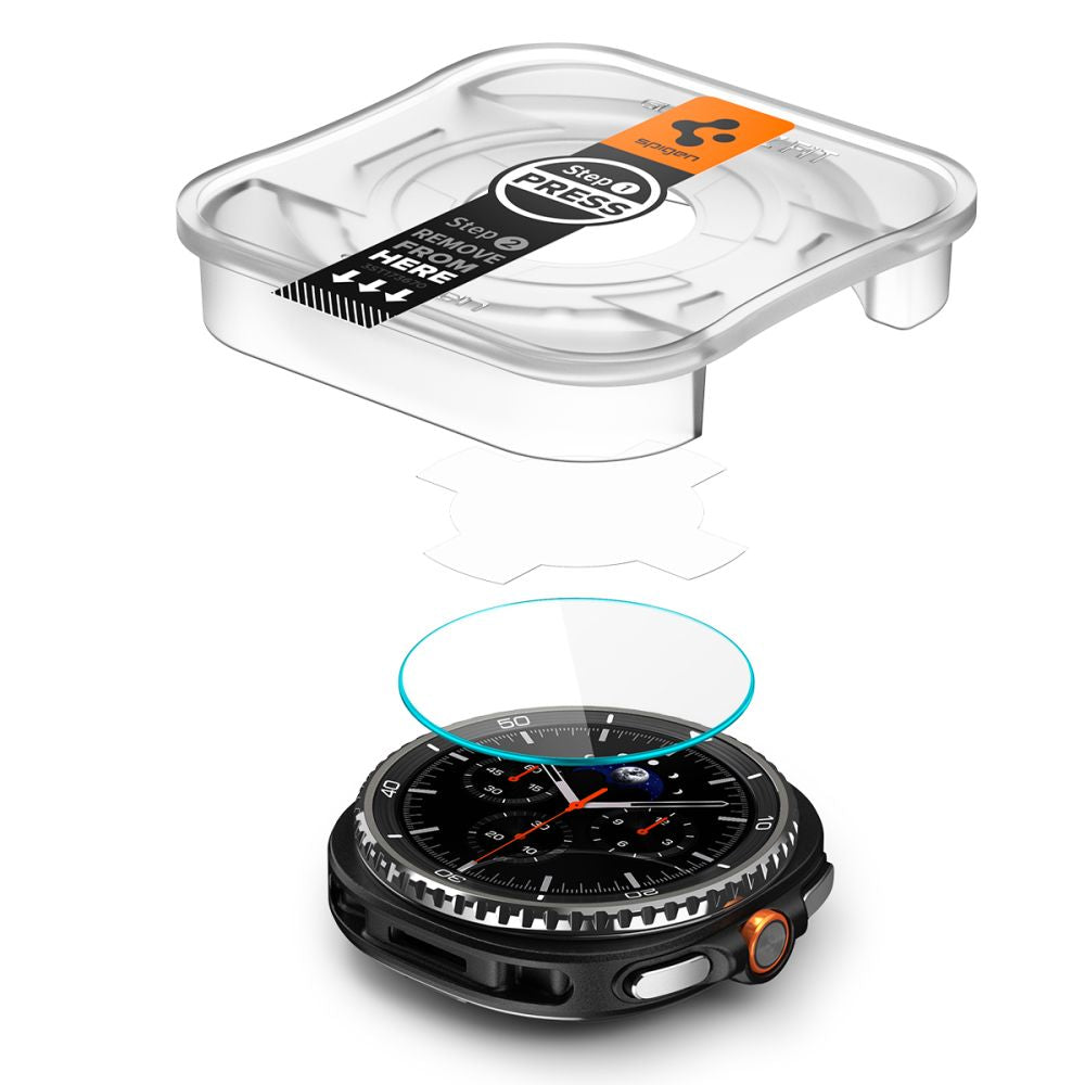 Folie Protectie Spigen GlastR EZ FIT pentru Samsung Galaxy Watch8 Classic, Set 2 bucati, Sticla Securizata AGL09877