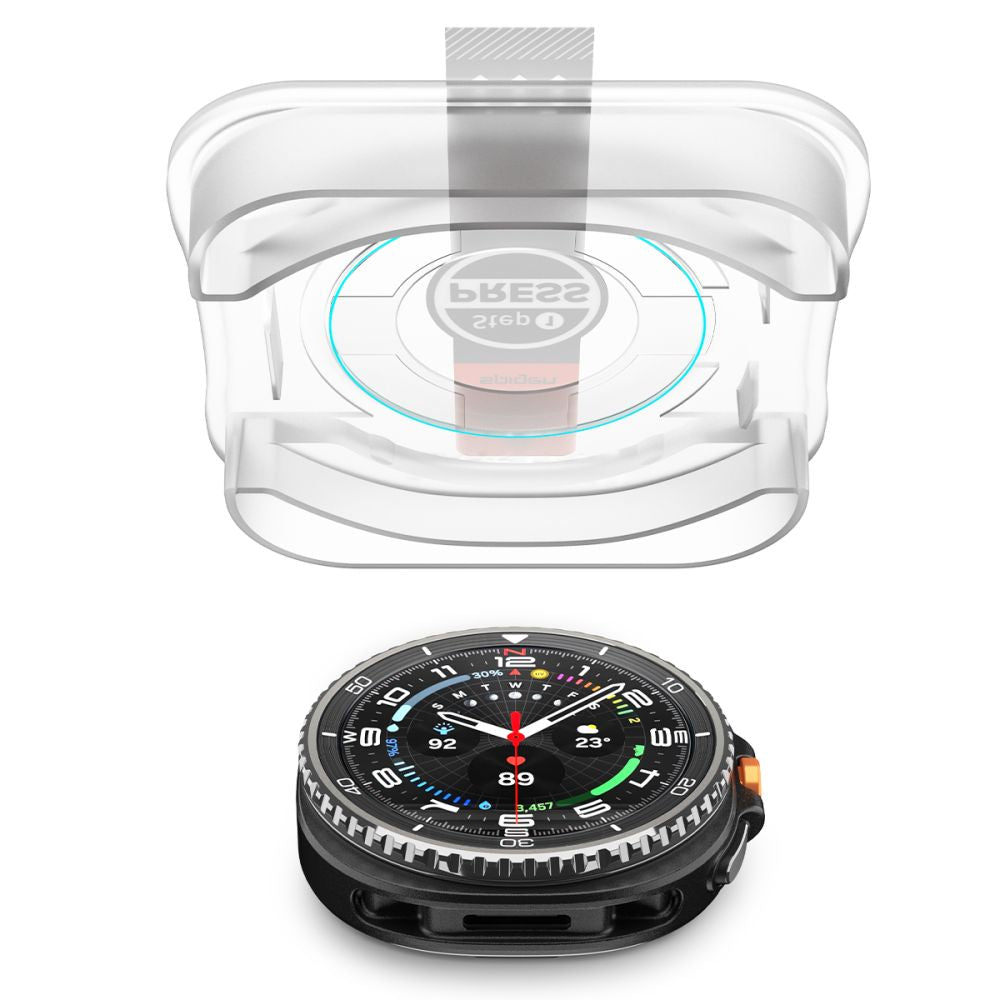 Folie Protectie Spigen GlastR EZ FIT pentru Samsung Galaxy Watch8 Classic, Set 2 bucati, Sticla Securizata AGL09877