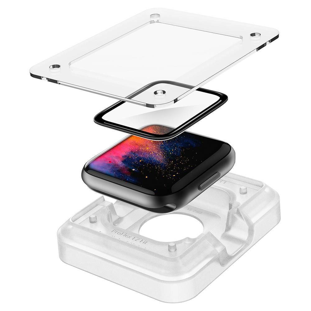 Folie Protectie Spigen ProFlex EZ FIT pentru Apple Watch 44mm Series, Set 2 bucati, Sticla Flexibila, Neagra