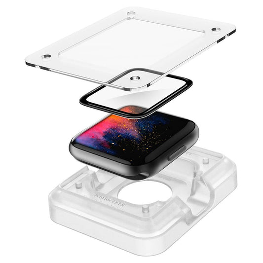 Folie Protectie Spigen ProFlex EZ FIT pentru Apple Watch 44mm Series, Set 2 bucati, Sticla Flexibila, Neagra