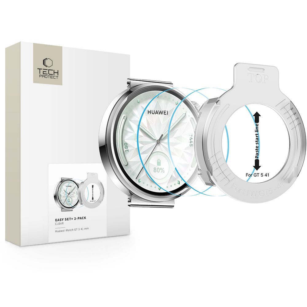 Folie Protectie Tech-Protect Easy Set+ pentru Huawei Watch GT 5 41mm, Set 2 bucati, Sticla Securizata