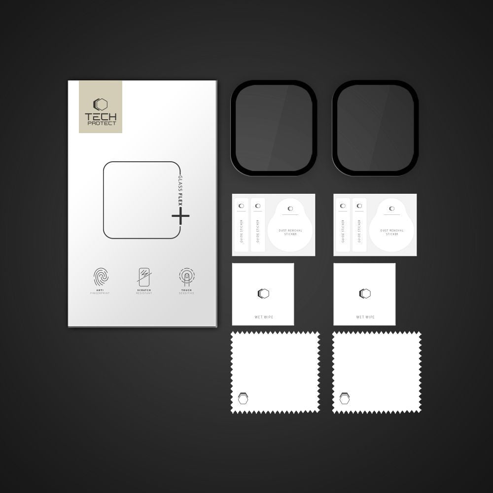 Folie Protectie Tech-Protect Flex+ pentru Apple Watch 46mm Series, Set 2 bucati, Sticla Flexibila, Neagra