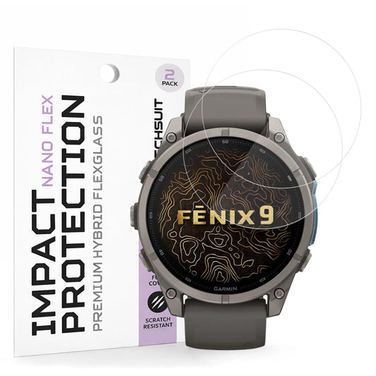 Folie Protectie Techsuit Nano Flex pentru Garmin Fenix 9 Pro 47mm / Fenix 9 47mm, Set 2 bucati, Plastic, Neagra