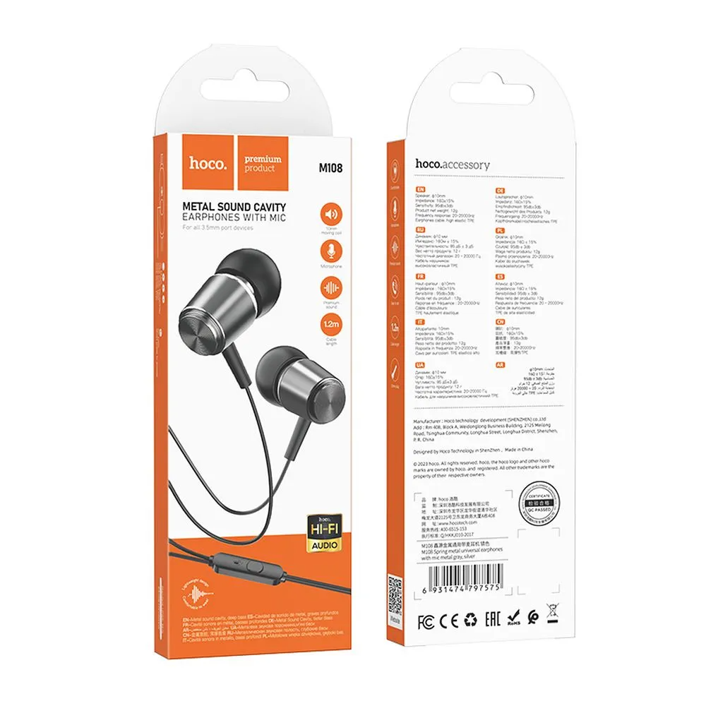 Handsfree 3.5mm HOCO M108, Gri