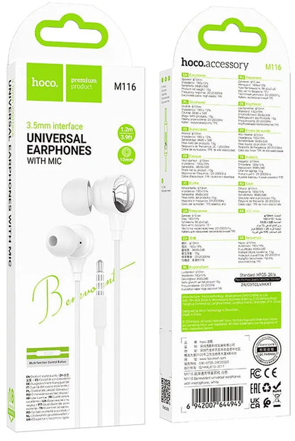 Handsfree 3.5mm HOCO M116, Alb