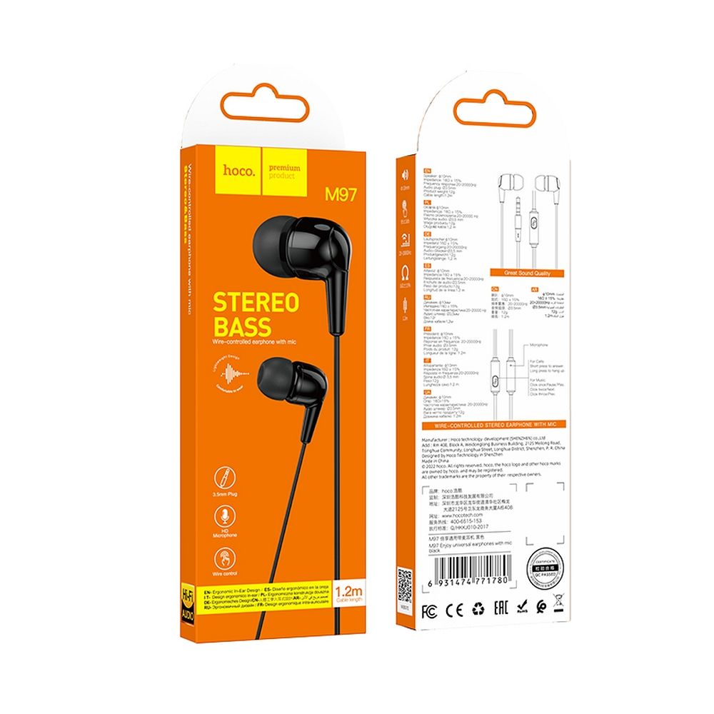 Handsfree 3.5mm HOCO M97, Negru