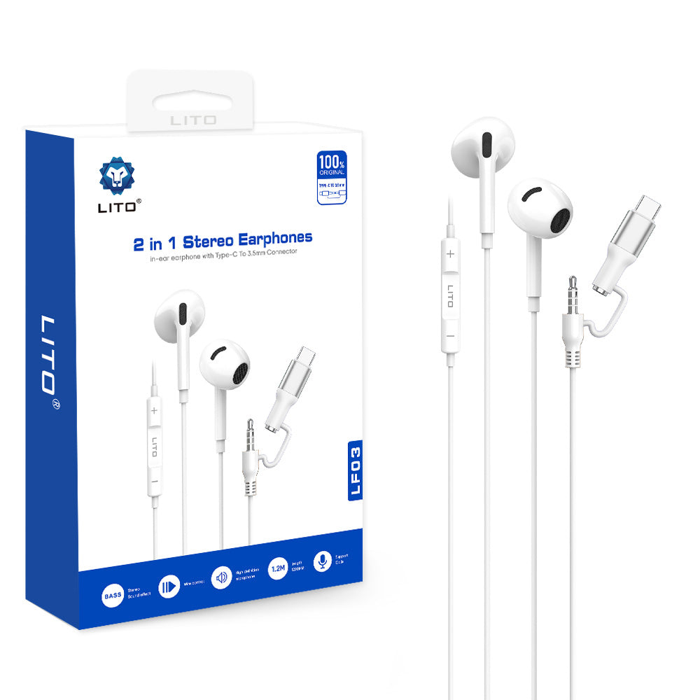 Handsfree 3.5mm / USB-C Lito LF03, Alb