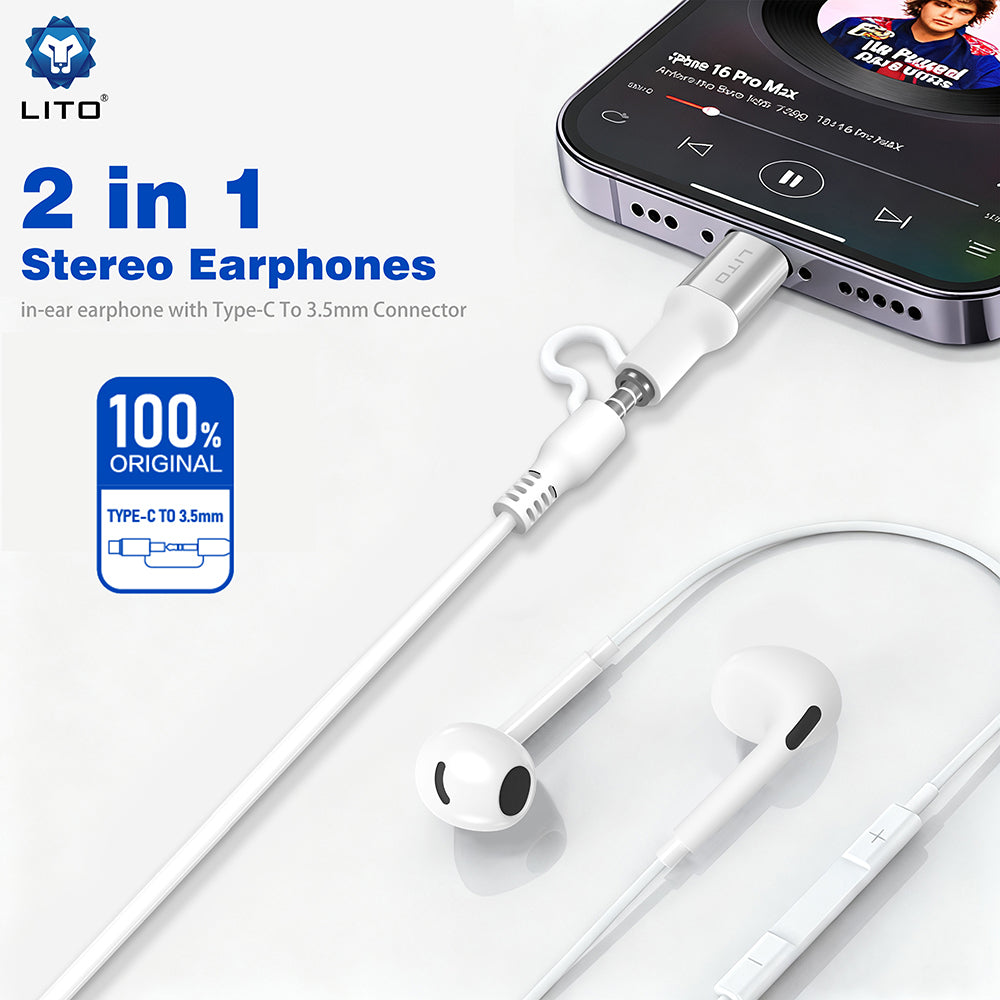 Handsfree 3.5mm / USB-C Lito LF03, Alb