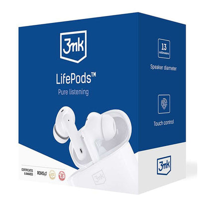 Handsfree Bluetooth 3MK LIFEPODS, TWS, ANC, Alb