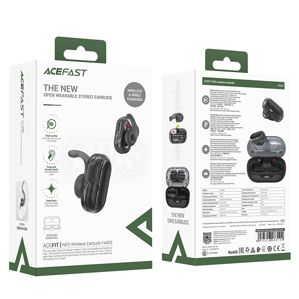 Handsfree Bluetooth Acefast Acefit Neo, TWS, Negru